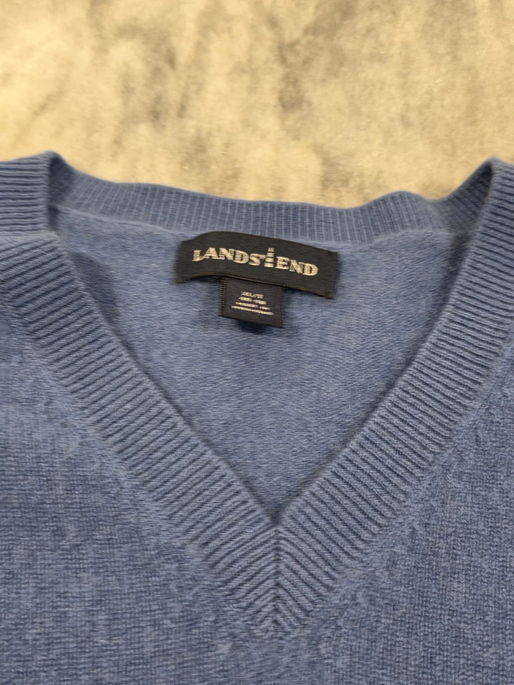 XL/T Men's Land's End 46-48 V-Neck Sweater 100% Cashmere UltraSoft Blue Pullover